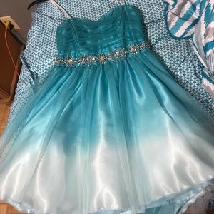 Blue and White Strapless Homecoming/Prom Dress